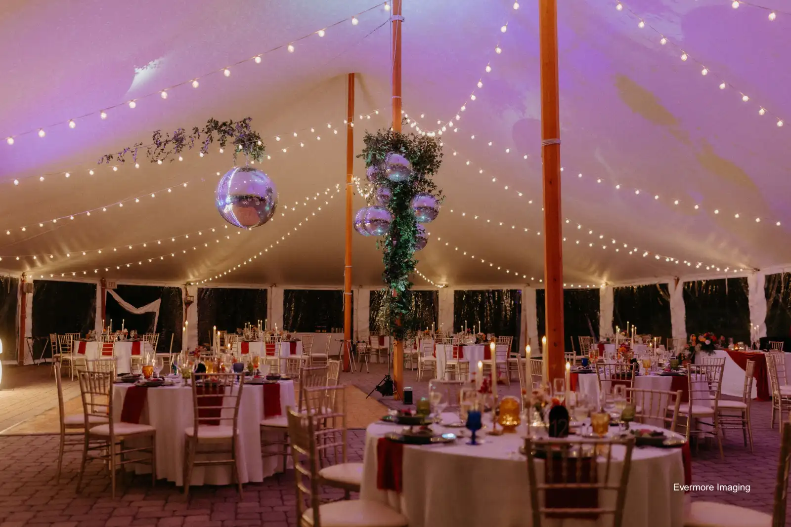 Tent lighting with disco balls