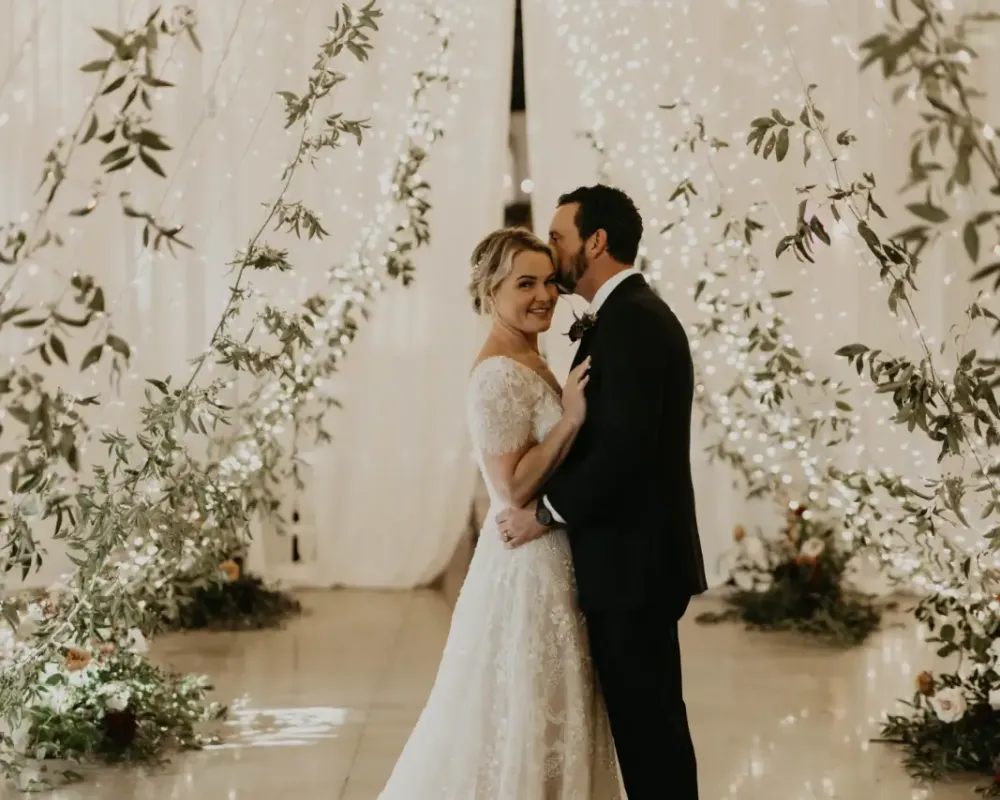 Wedding couple under lights
