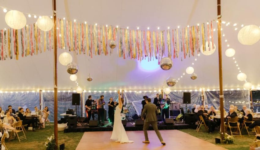 Wedding dance under lights